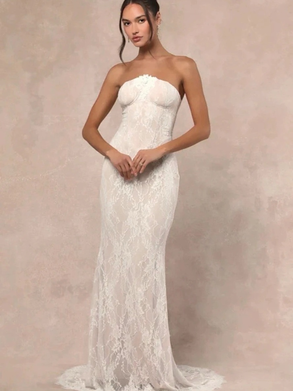 Strapless Lace Wedding Gown in White Like New
